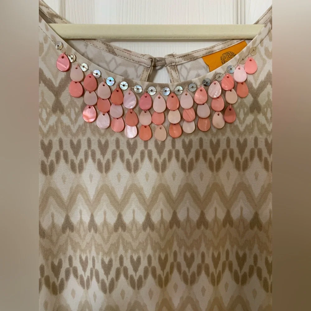 Ruby Rd. Beaded Jeweled Sleeveless Sundress, Tan and Pink, Size‎ Petite Large PL - Picture 2 of 5
